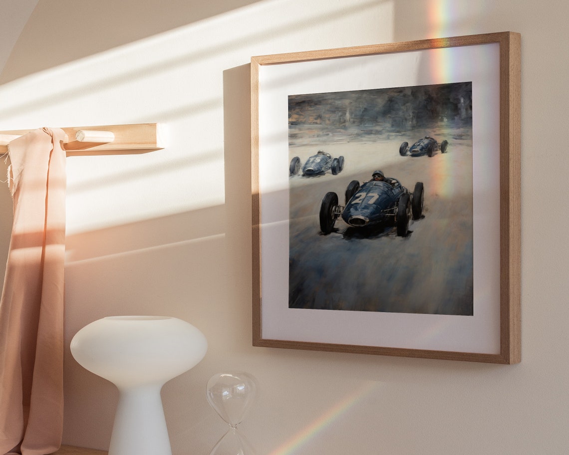 Vintage Blue Race Car Number 27 Impressionist Racing Art Poster - Image 3