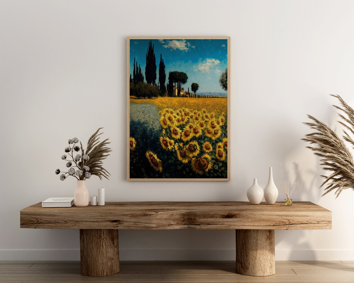 Tuscan Sunflower Field With Cypress Trees and a Hillside Villa Poster - Image 3