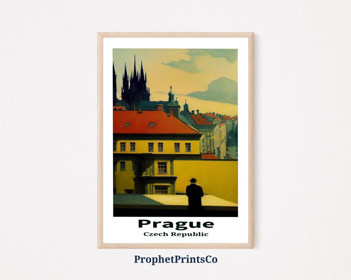 Prague Czech Republic Red Rooftops Spires Vintage Travel Poster