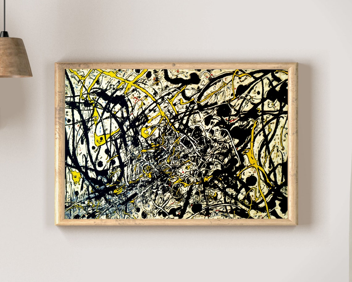 Jackson Pollock Style Abstract Drip Painting Yellow Black Poster - Image 2