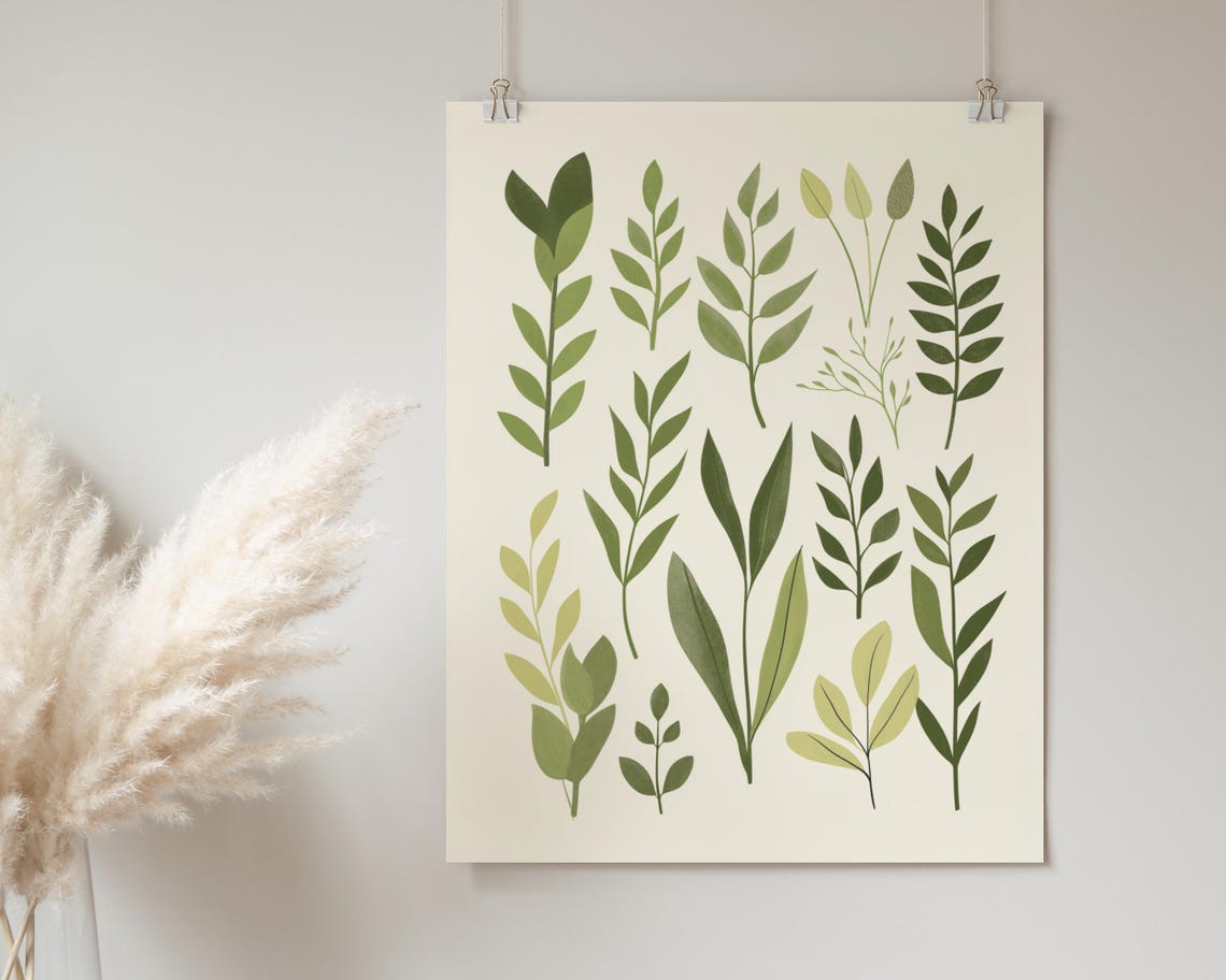 Twelve Leaf Sprigs Botanical Chart Minimal Greens Collection Poster - Image 2