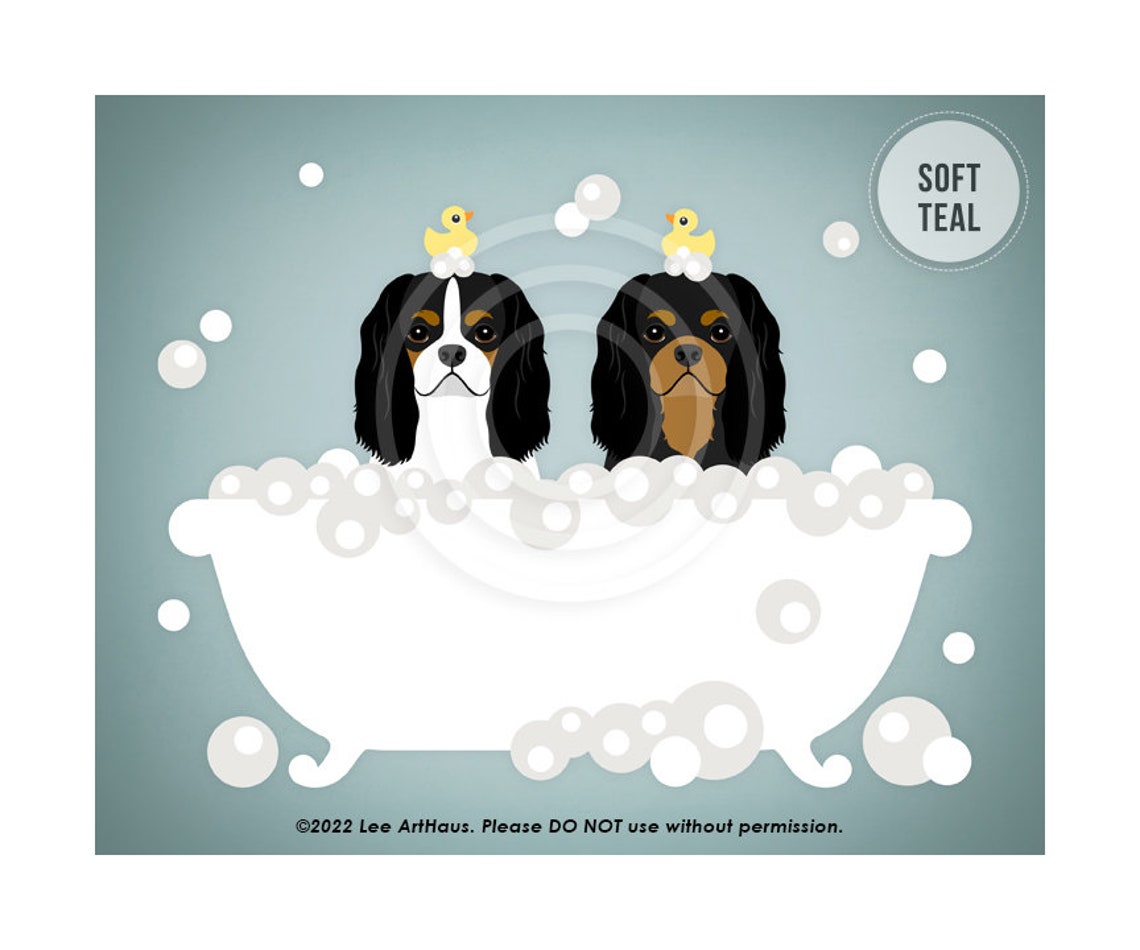 Two Cavalier Spaniels In Bubble Bath With Rubber Ducks Dog Art Poster - Image 2