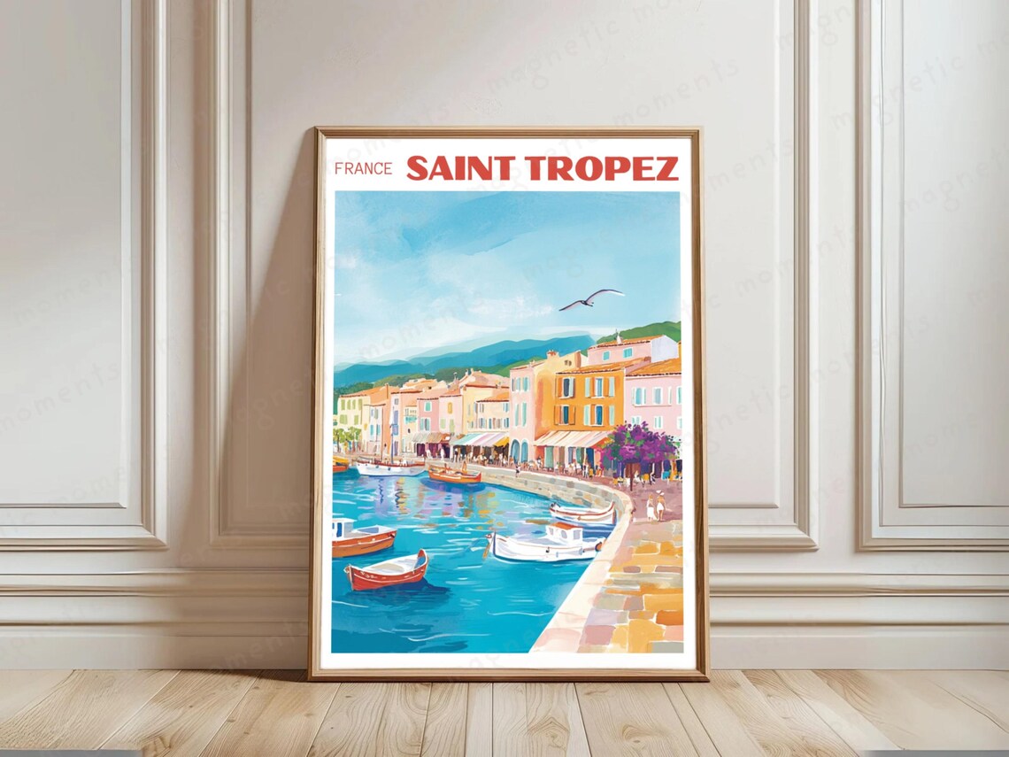 Saint-Tropez France Harbor Hand-Drawn Riviera Travel Art Poster