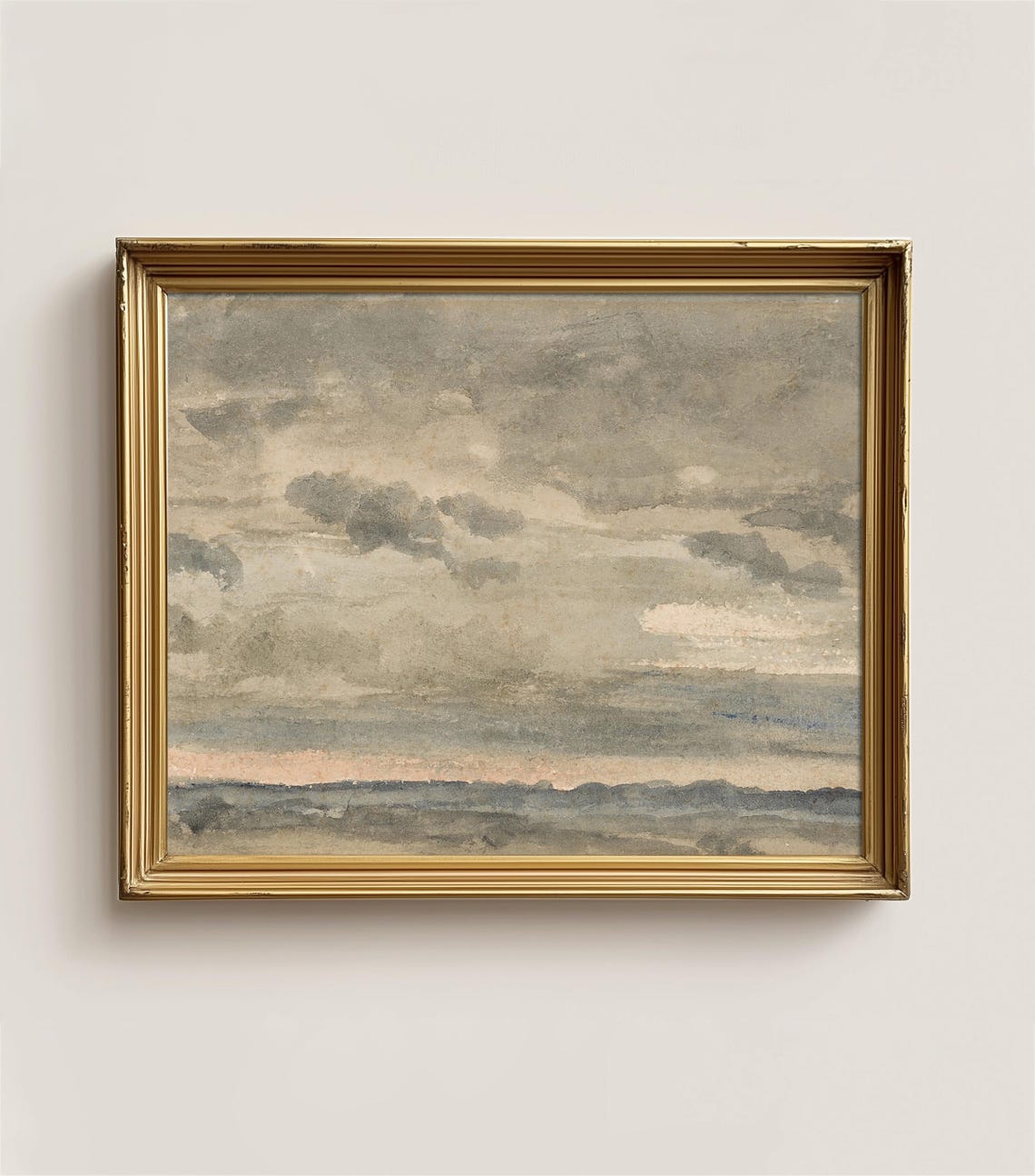 Abstract Cloudy Sky Watercolor Neutral Cloudscape Minimalist Wall Art