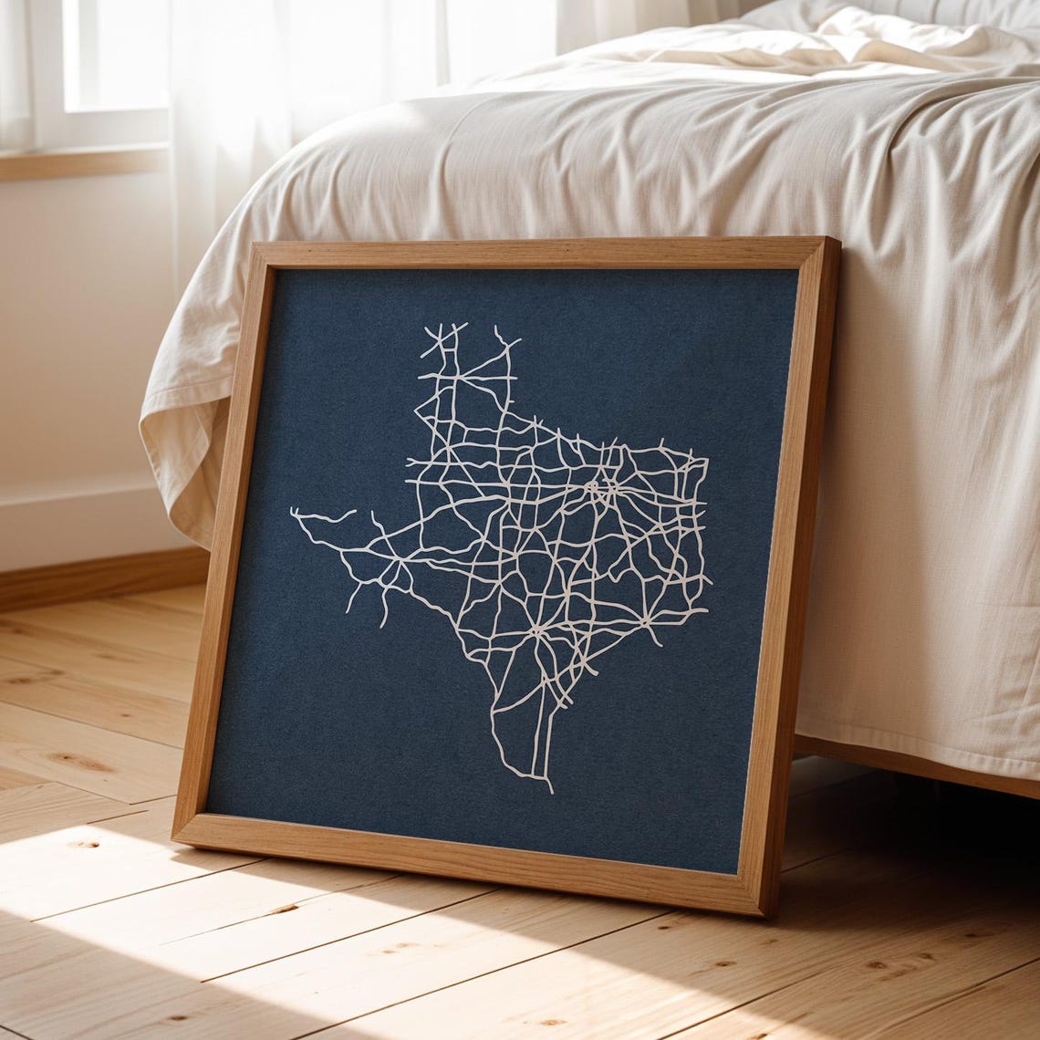 Texas Highway Map Navy Blue Minimalist State Road Network Wall Poster