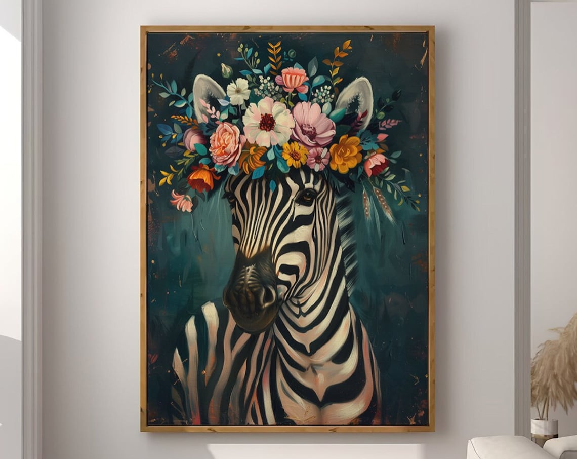 Zebra Maximalist Eclectic Animal Portrait Art Print