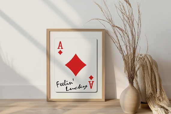 Feelin Lucky Ace Of Diamonds Art Print Poster Playing Card Trendy Retro Funky Illustration Mid Century Modern Kitchen Wall