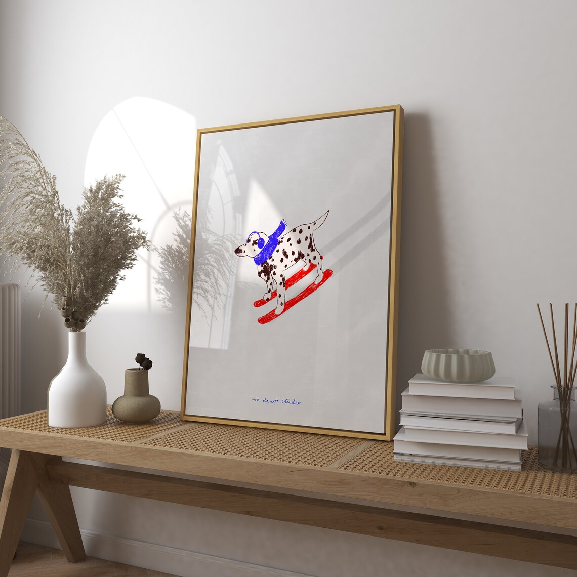 Skiing Dalmatian Vintage Mid-Century Art Print
