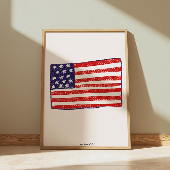 Hand Drawn American Flag Sketch Patriotic Americana Art Poster
