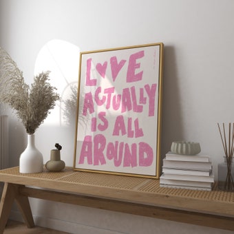 Love Actually Is All Around Art Print Poster Heart Valentine Trendy Retro Love Heart Illustration Mid Century Print Modern Kitchen Art