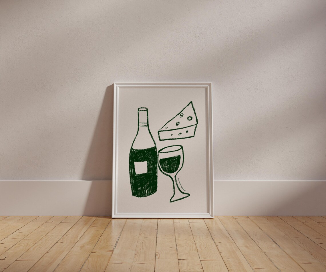 Wine and Cheese Vintage Retro Kitchen Art Print