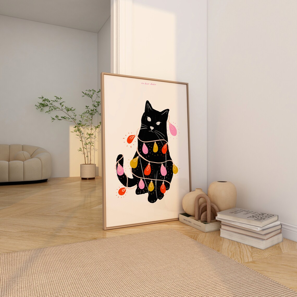 Cat Tangled In Christmas Lights Funny Christmas Poster