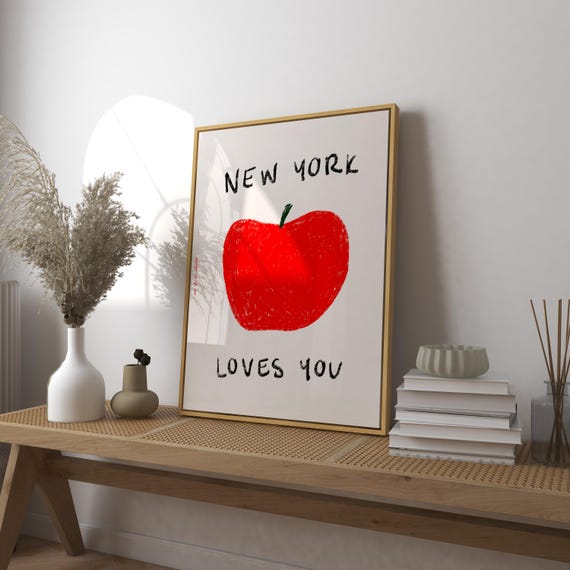 New York Loves You Print Art Poster Vintage Trendy Retro Lucky Me Mid Century Modern Kitchen Wall Bar Cart