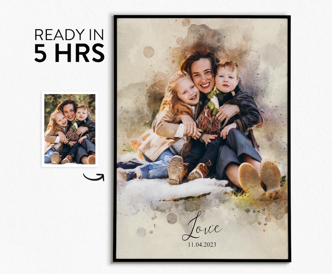 Custom Watercolor Portrait, Gift For Mom Dad Art Print - Image 3