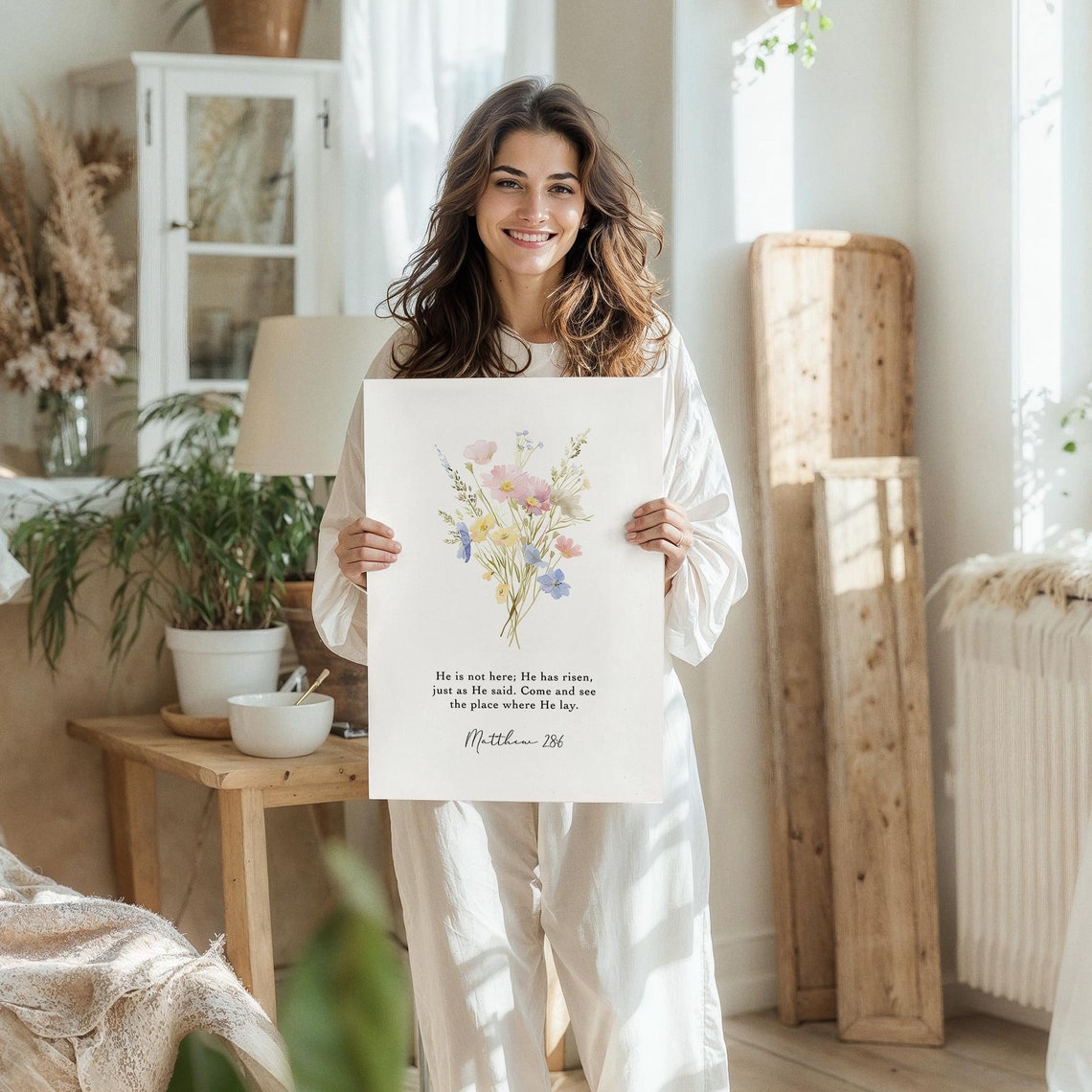 He Is Risen Matthew 28 6 Watercolor Wildflower Easter Scripture Poster - Image 7