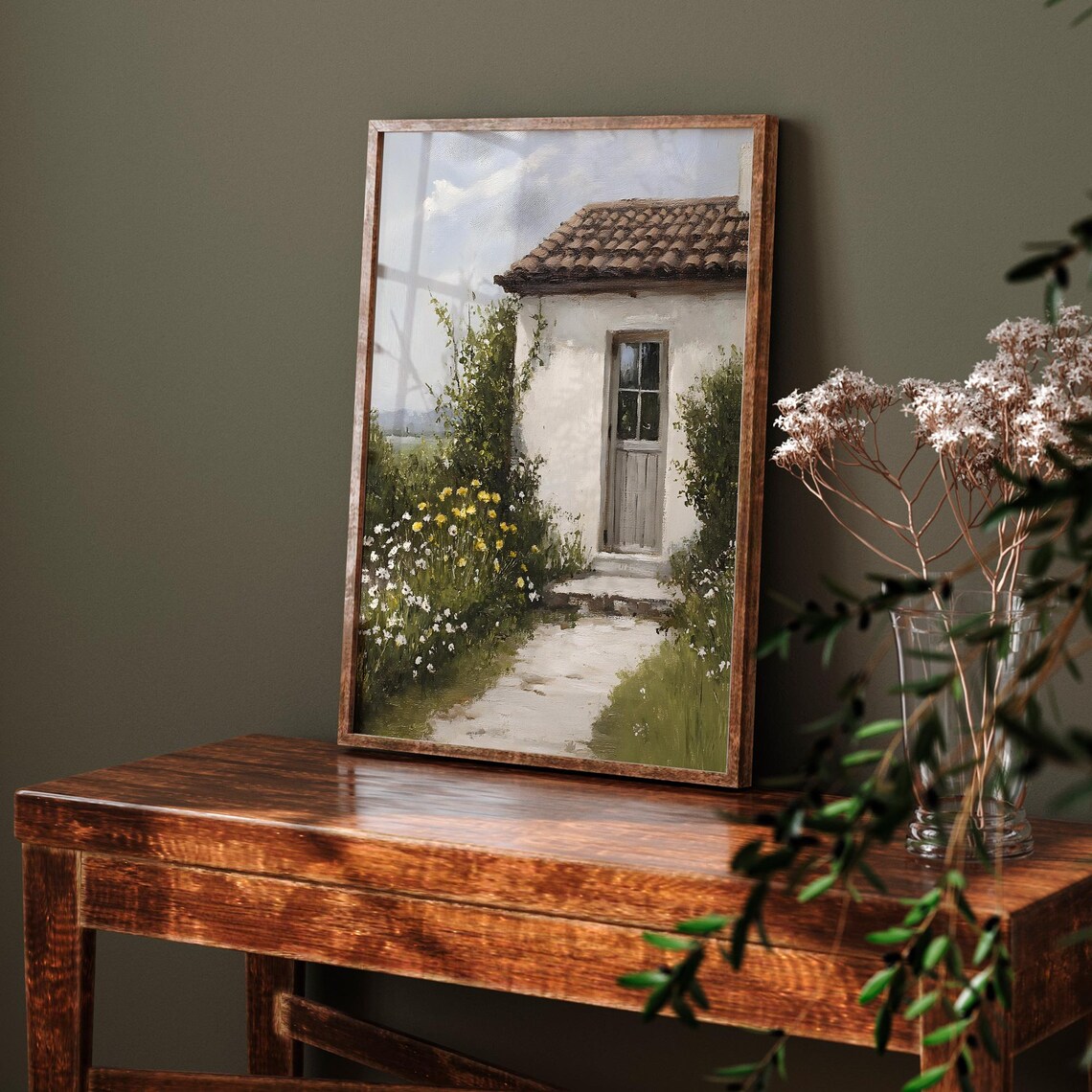 White Cottage With Wildflower Garden Path Terracotta Roof Spring Scene Poster - Image 5