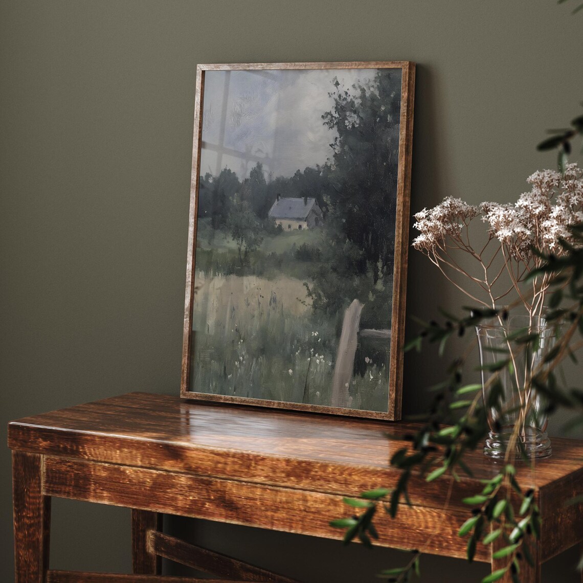 Vintage Countryside Landscape, Moody Rural Cabin Scene - Image 6