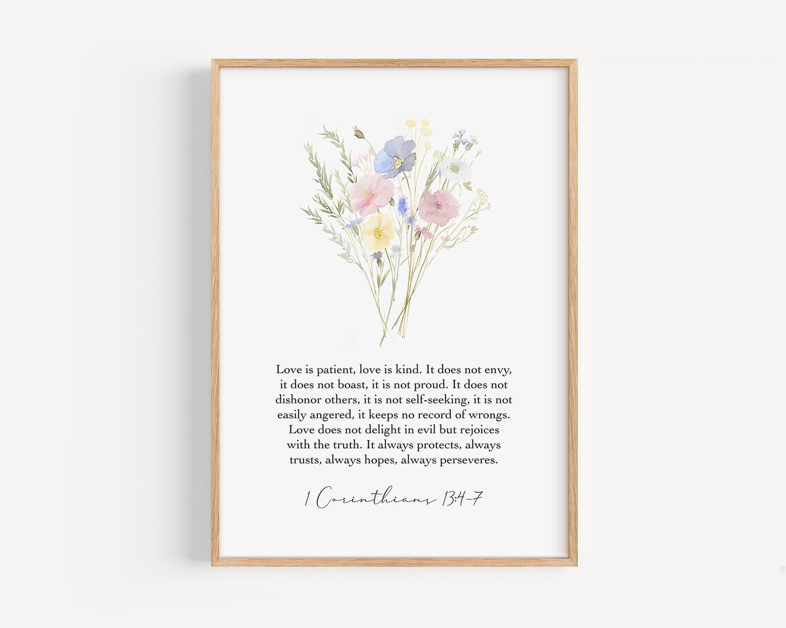Love Is Patient 1 Corinthians 13 Floral Watercolor Wedding Scripture Poster - Image 3