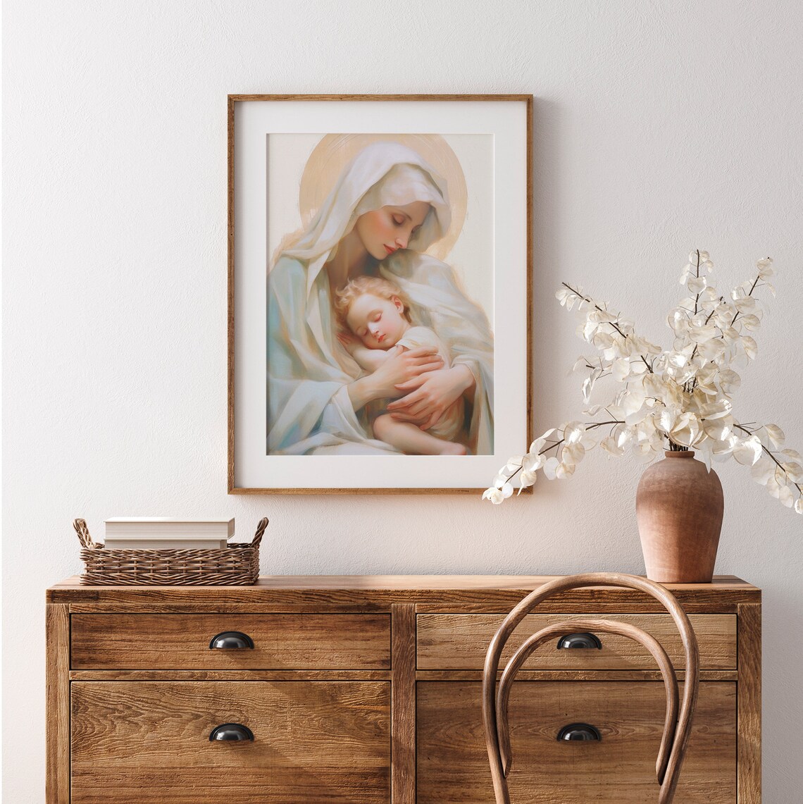 Virgin Mary and Jesus Catholic Farmhouse Art Print - Image 3