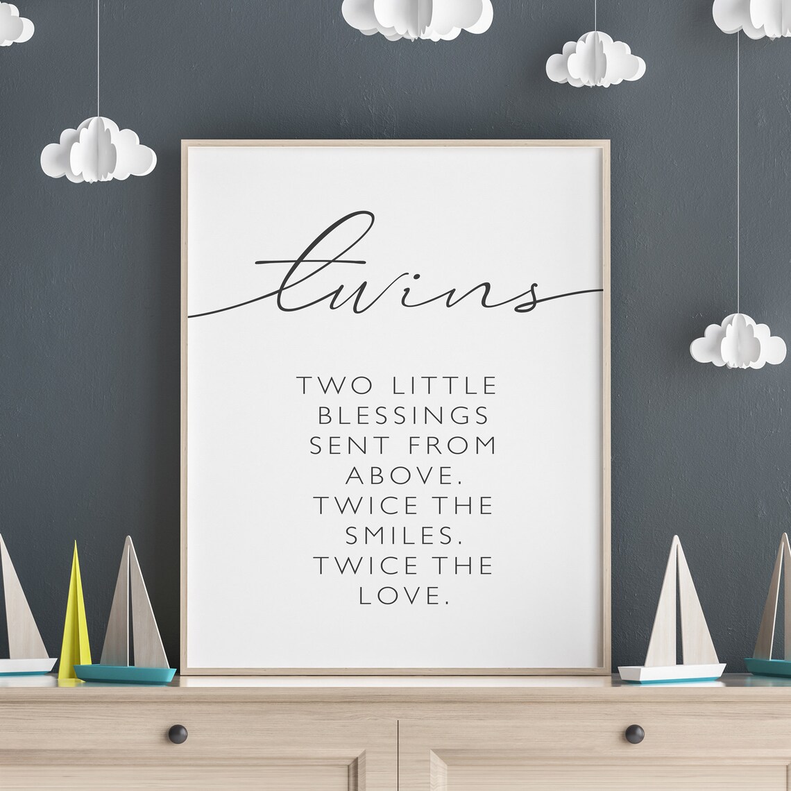 Twin Nursery Decor Art Print, Girls' Room Wall Art