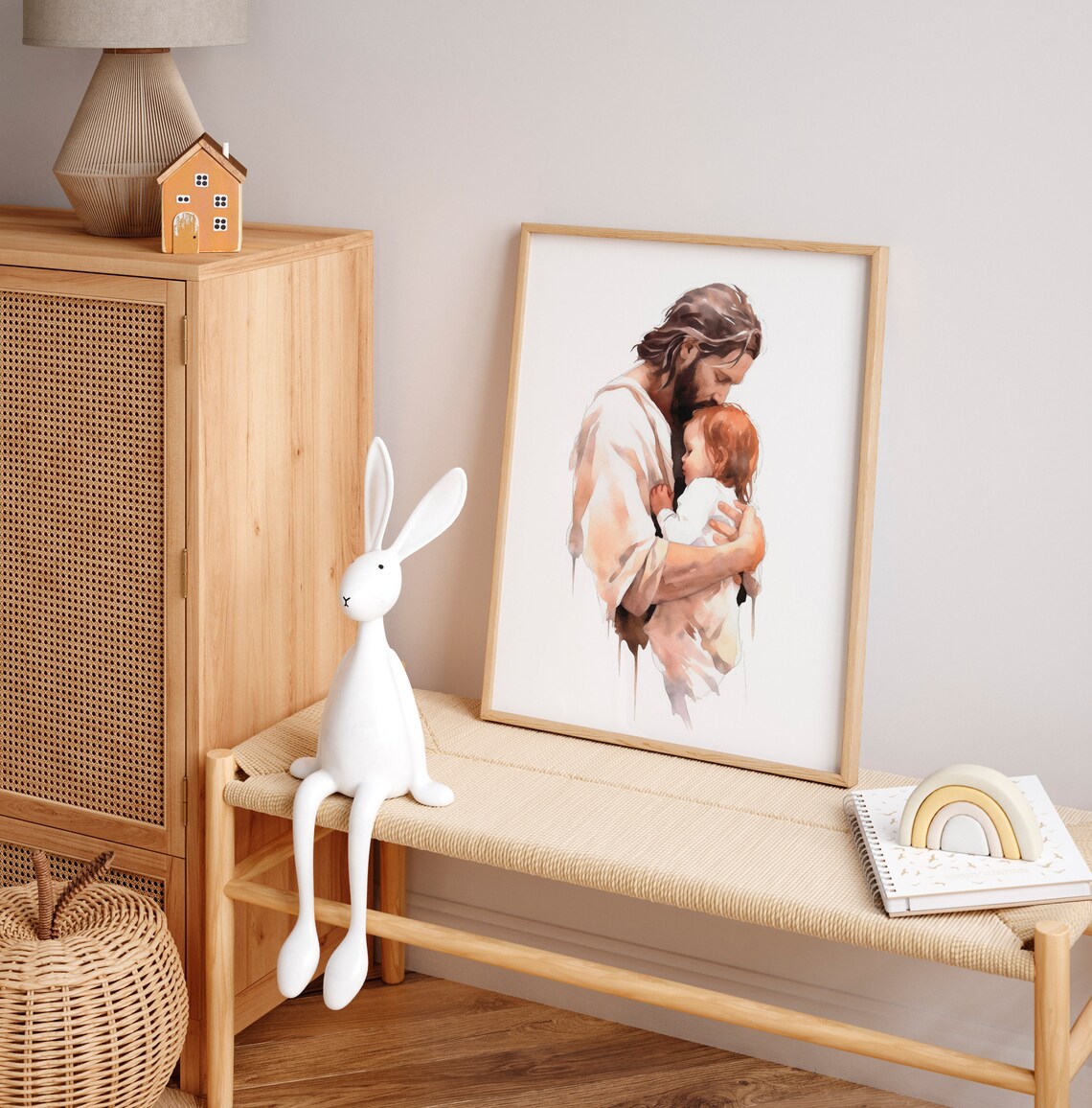 Jesus Painting With Girl, Christian Nursery Art Print - Image 3