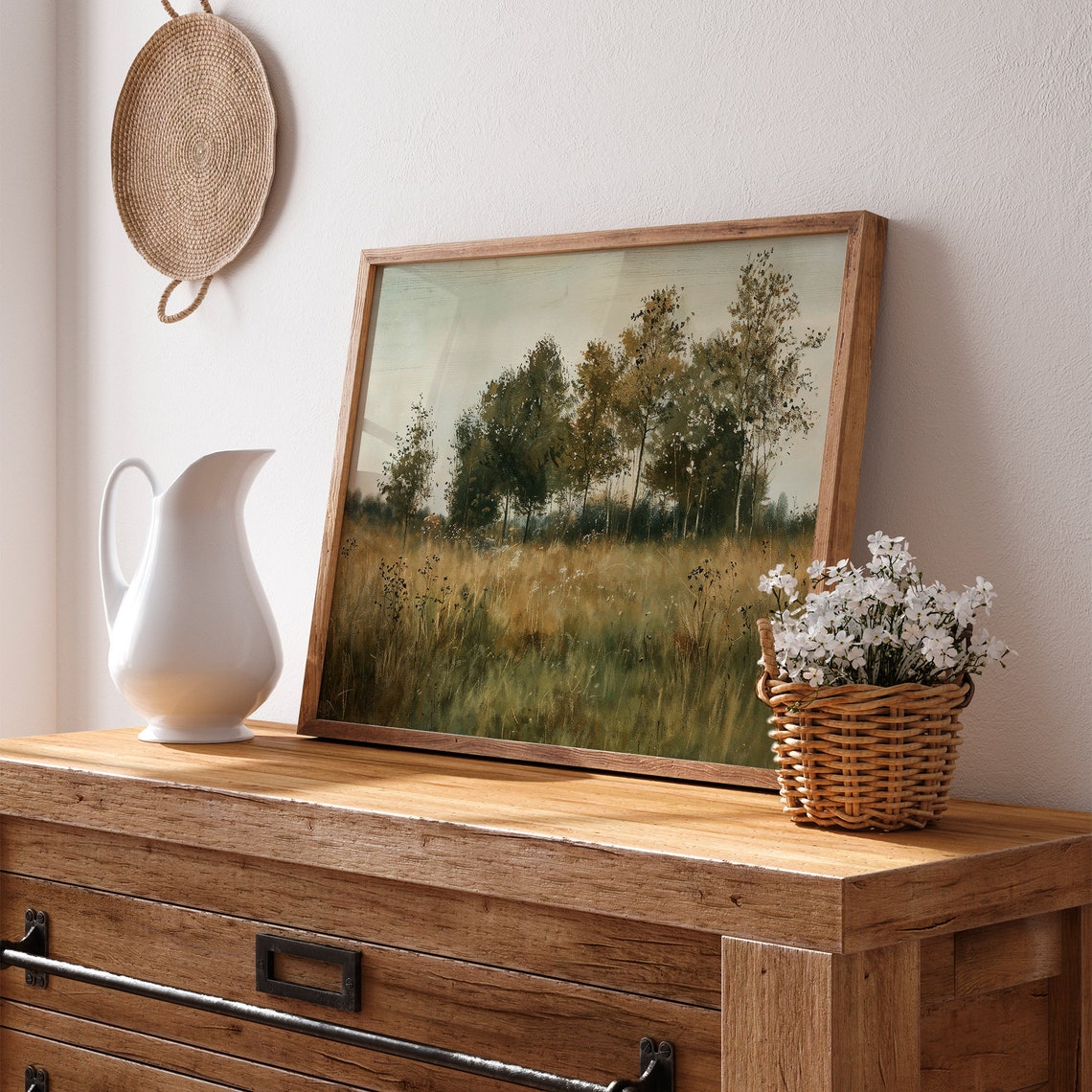 Golden Meadow Grasses and Trees Soft Light Vintage Landscape Poster - Image 4