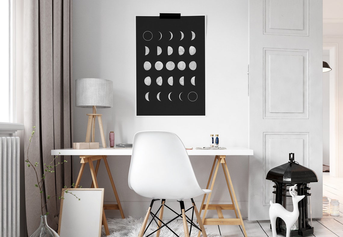 Moon Phases Black and White Art Print - Image 3