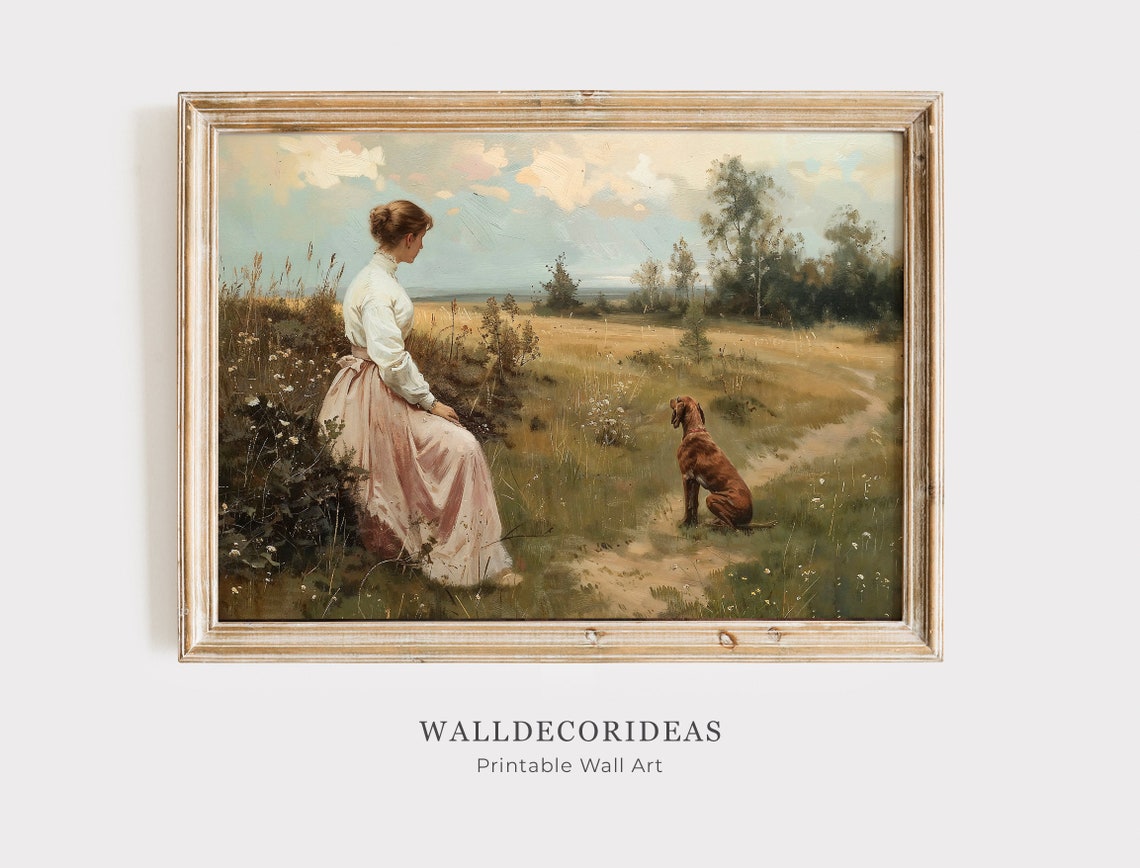 Vintage Oil Painting A Woman In A Field Of Flowers Wildflower Wall Art Flowers Wall Art Floral Painting Landscape Oil Painting