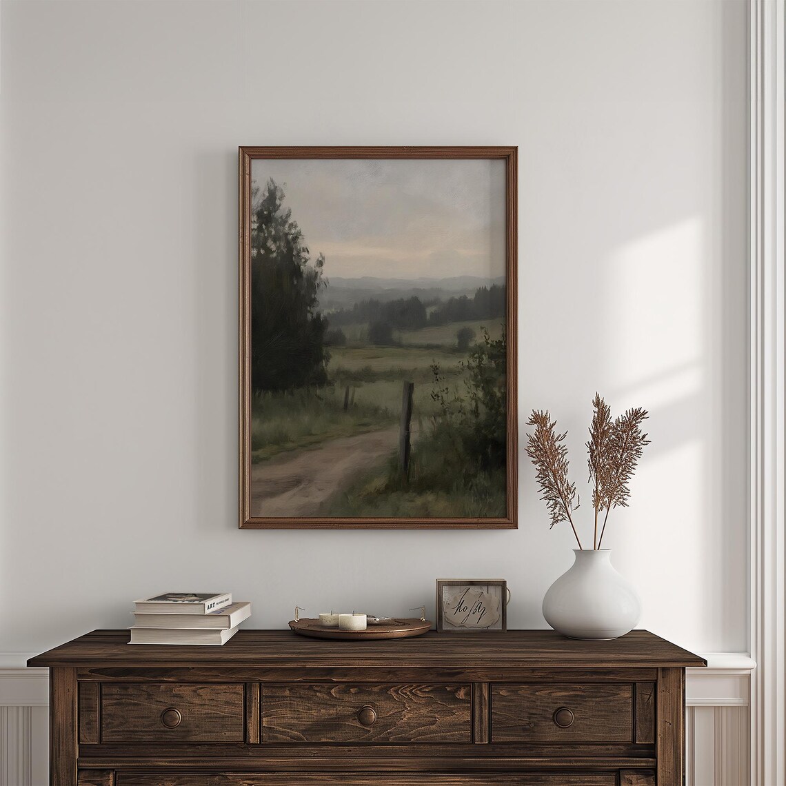 Vintage Landscape Painting, Moody Countryside Pathway Scene - Image 4