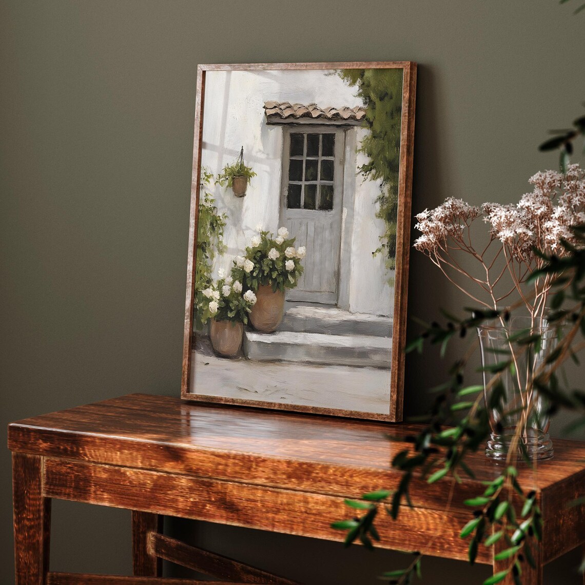 Blue Gray Door With White Rose Pots Rustic Cottage Entrance Vintage Art Poster - Image 6