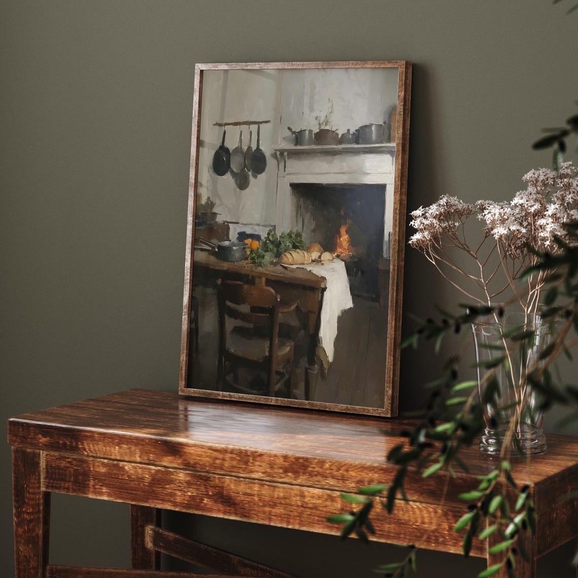 Rustic Kitchen Fireplace Wooden Table Bread Cozy Hearth Scene Poster - Image 6
