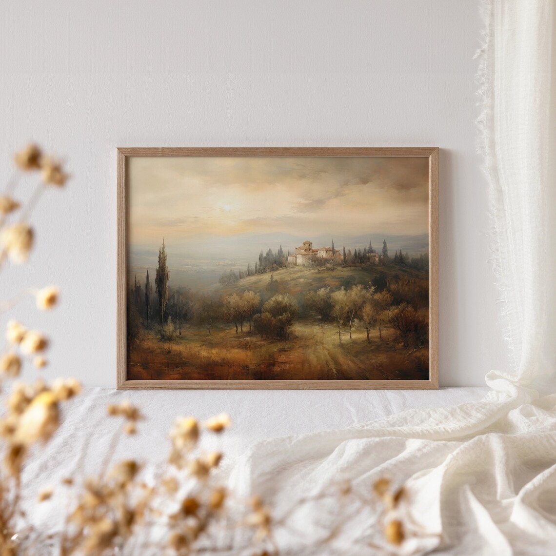 Golden Tuscany Hilltop Villa At Sunset With Cypress Painting Poster - Image 4