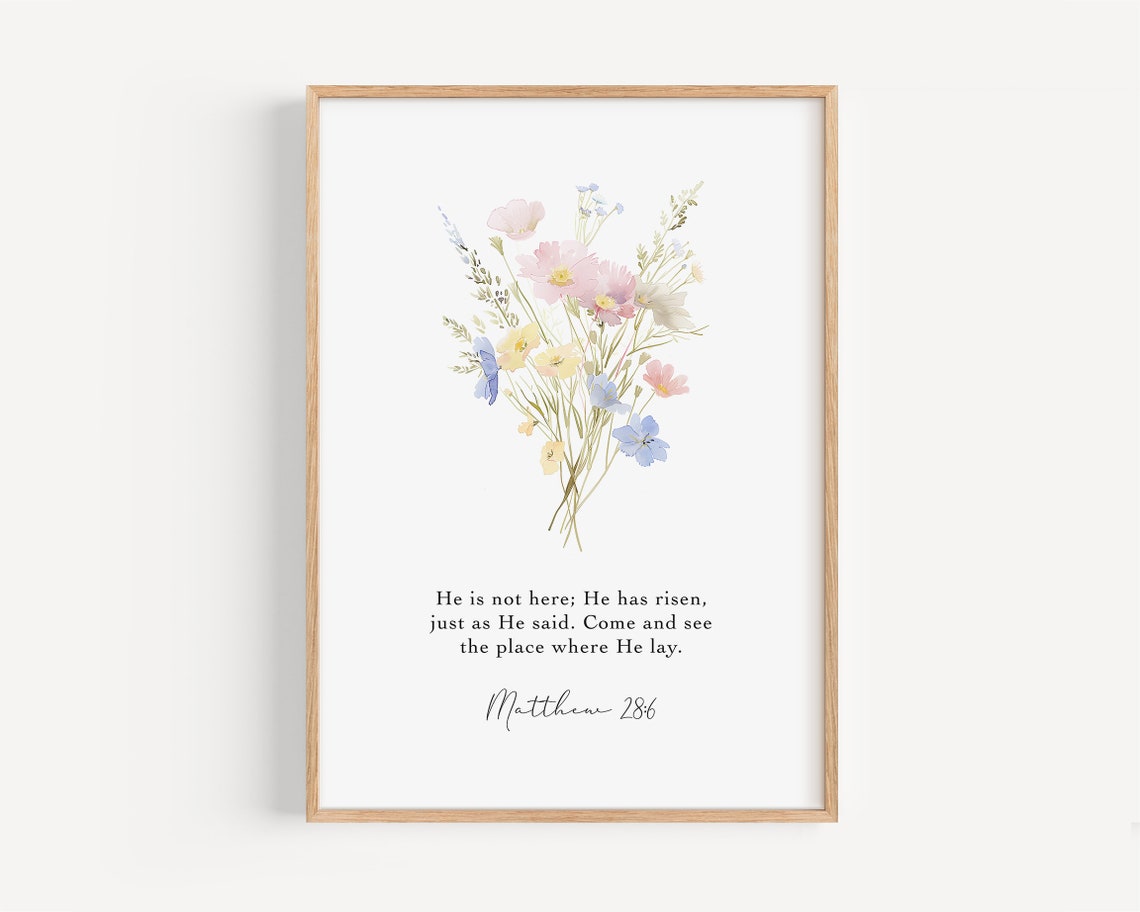 He Is Risen Matthew 28 6 Watercolor Wildflower Easter Scripture Poster - Image 2