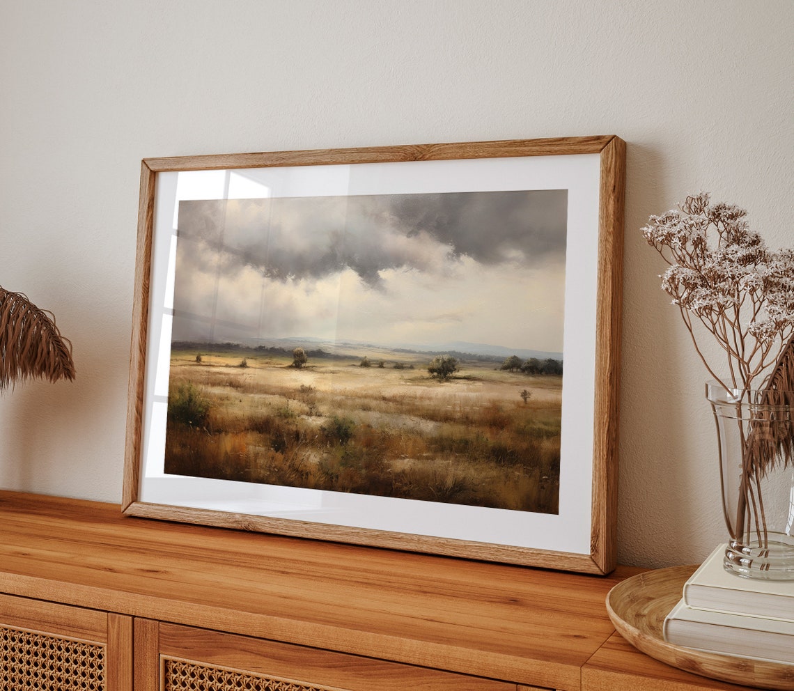 Wide Open Prairie Under Dramatic Storm Clouds Painting Poster - Image 2