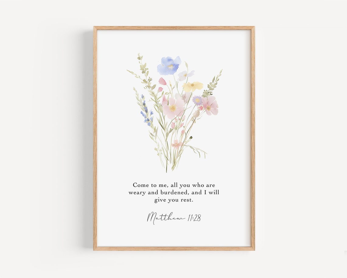 Matthew 11:28 Come to Me Wildflower Watercolor Scripture Verse Poster - Image 4