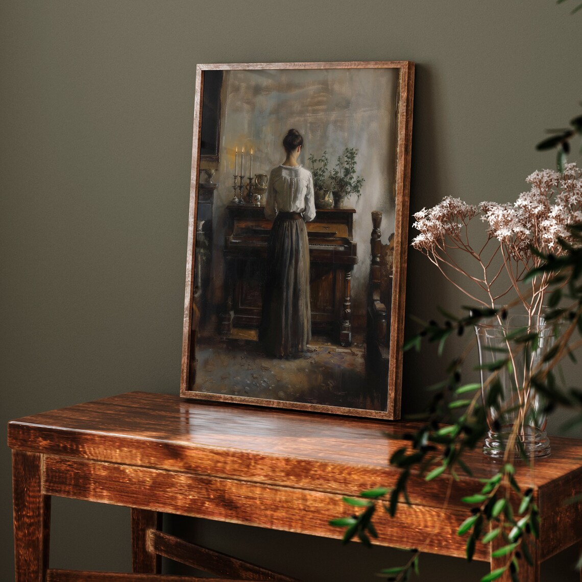 Woman At Candlelit Piano Moody Vintage Oil Painting Music Room Art Poster - Image 5