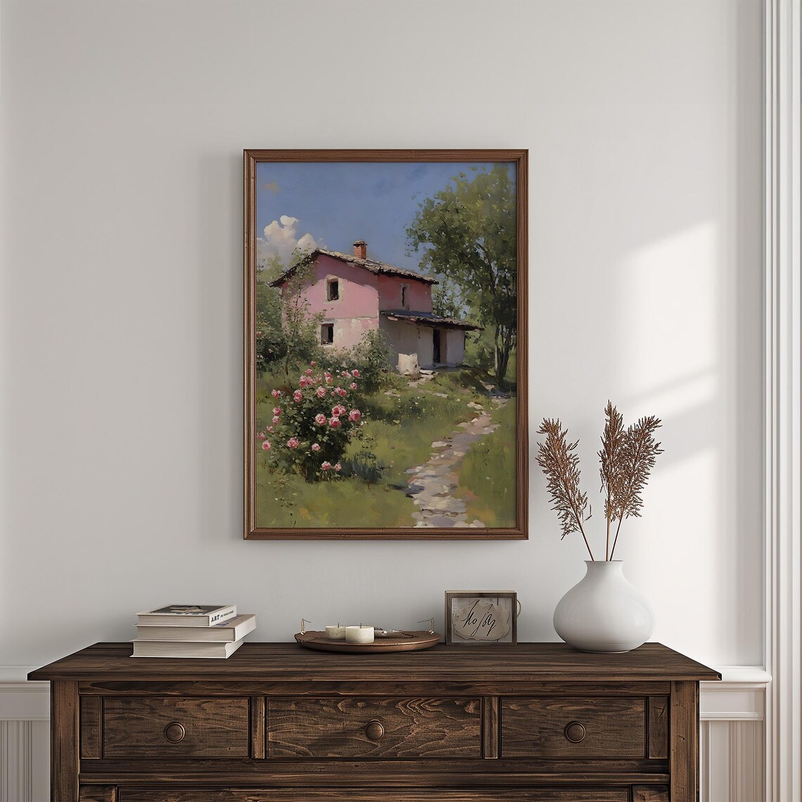 Pink Cottage With Rose Garden Vintage Country House Painting Poster - Image 4