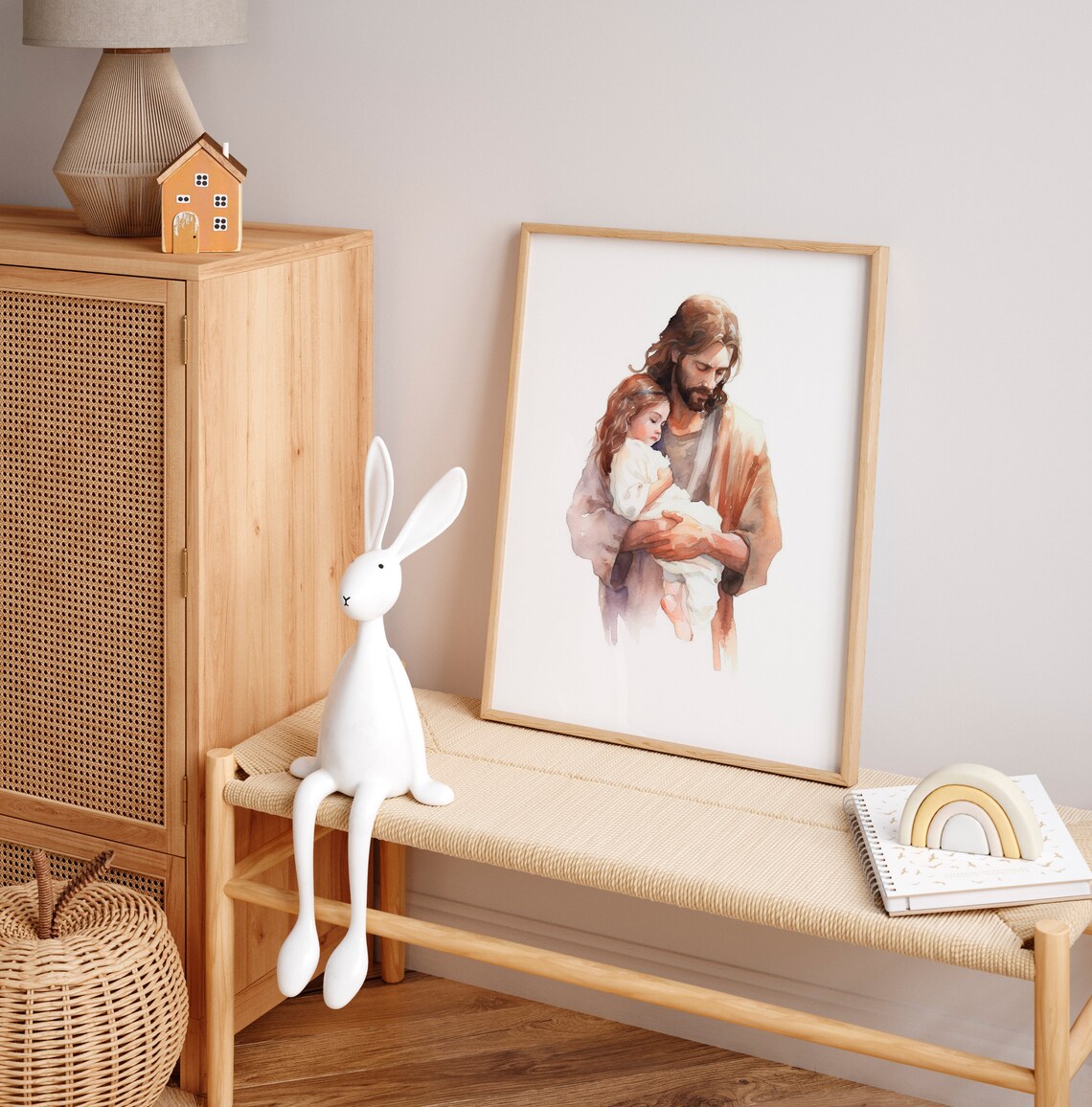 Jesus Painting With Girl Christian Nursery Wall Art - Image 2
