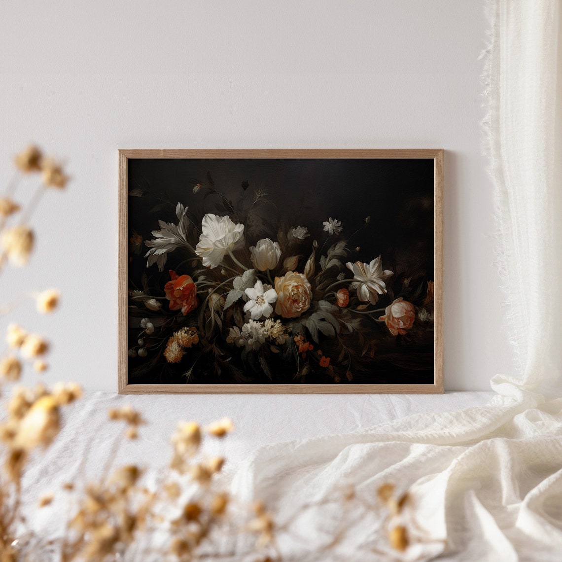 Moody Vintage Flower Print Dark Floral Still Life Oil Painting Antique Botanical Oil Painting Wall Art - Image 4