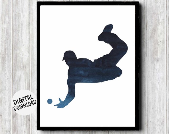 Cricket Fielder Silhouette Wall Art Sports Boys Room Nursery Baby Shower Decor Navy Blue