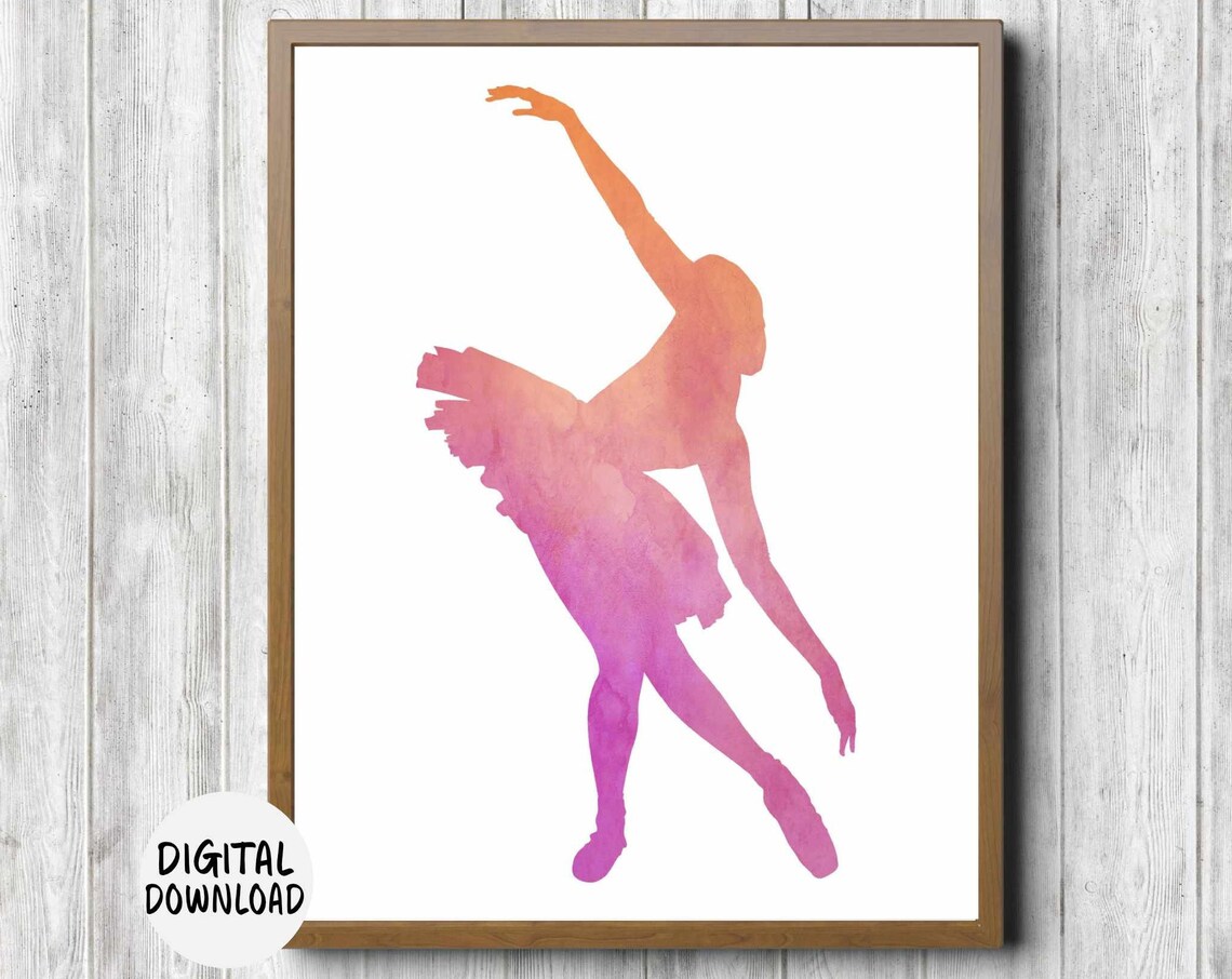 Pink Watercolor Ballerina Dancer Silhouette Ballet Nursery Wall Decor Poster