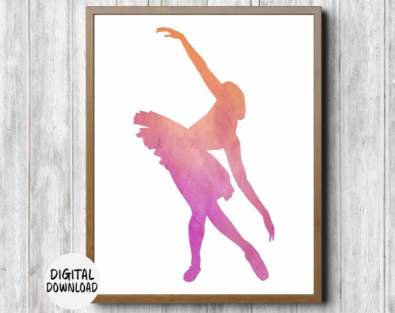 Pink Watercolor Ballerina Dancer Silhouette Ballet Nursery Wall Decor Poster