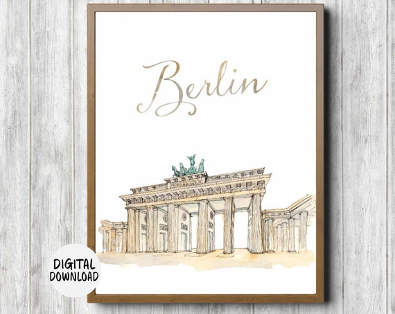 Berlin Germany Art Poster Brandenburg Gate Watercolor Famous Landmark Monument Wall Art Travel Wall Decor Gift