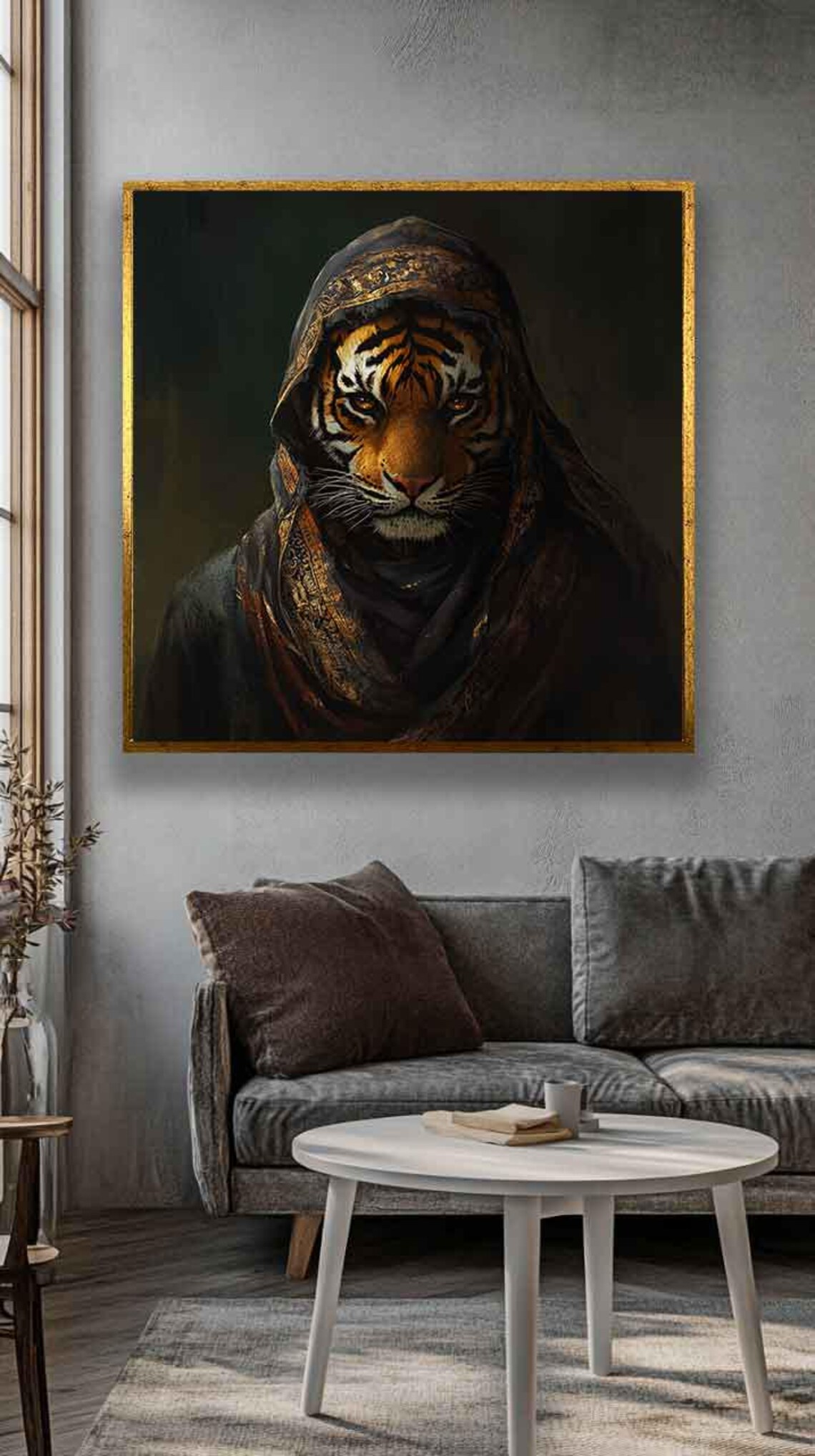 Mysterious Hooded Tiger Portrait in Dark Moody Oil Painting Poster - Image 2