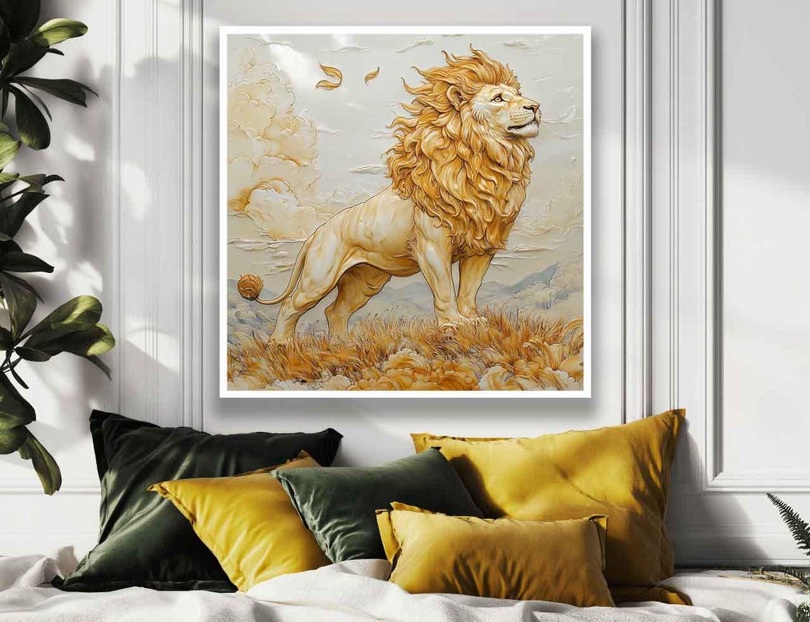 Lion Painting Lion Wall Art Gold Lion Portrait Modern Lion Painting King Lion Print Minimalist Safari Art Lion Poster - Image 2