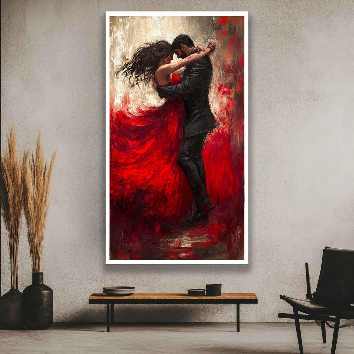 Romantic Tango Couple in Flowing Red Dress Mid-Dance Movement Poster - Image 3