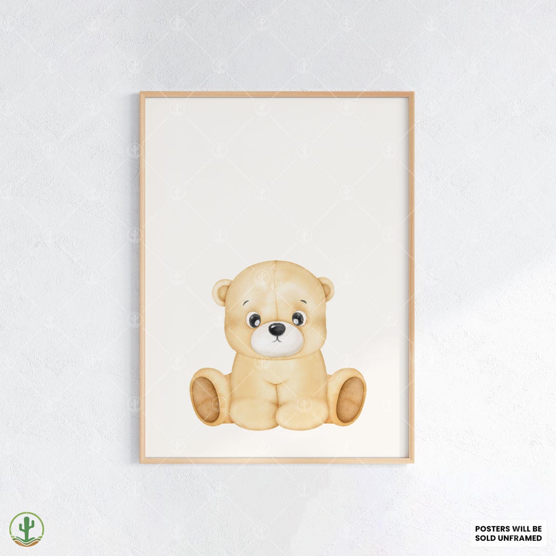Cute Baby Teddy Bear Soft Watercolor Nursery Decor Art Poster