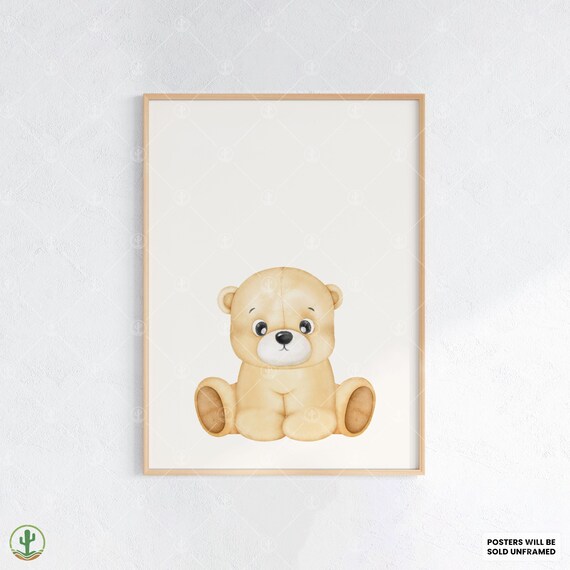 Cute Baby Teddy Bear Soft Watercolor Nursery Decor Art Poster