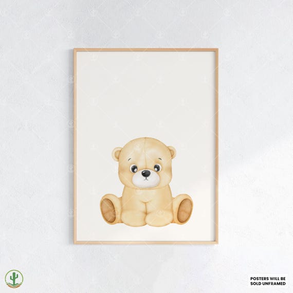 Minimal Teddy Bear Poster Nursery Wall Art Print Cute Baby Room Decor Animal Kids