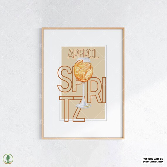 Aperol Spritz Outlined Typography Cocktail Poster Orange Bar Art